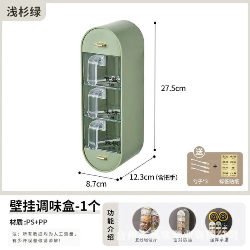 Wall Mounted Condiment Box with 5 Compartments and Handles Spice Box for Kitchen