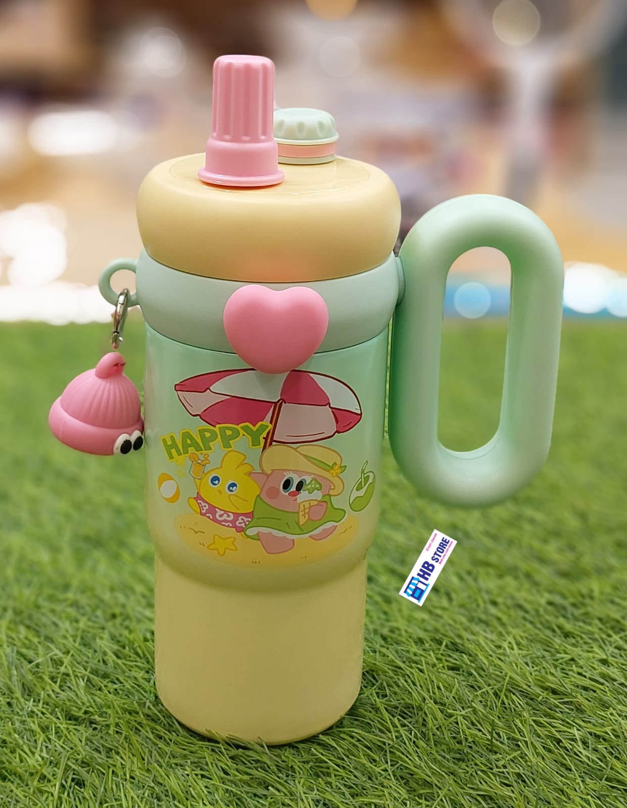 Cute Cartoon Character Insulated Sippy Tumbler with Handle and Charm