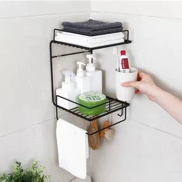 Double Layer Iron Wall Mounted Shelf For Kitchen Bathroom, Shower Shampoo Cosmetic Organizer Rack, Toilet Storage Shelves