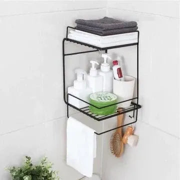 Double Layer Iron Wall Mounted Shelf For Kitchen Bathroom, Shower Shampoo Cosmetic Organizer Rack, Toilet Storage Shelves