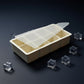 Large cube silicone ice cube trays with clear lids.