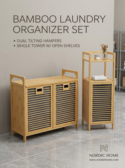 Eco-Friendly Bamboo Tilt-Out Laundry Hamper & Storage Cabinet