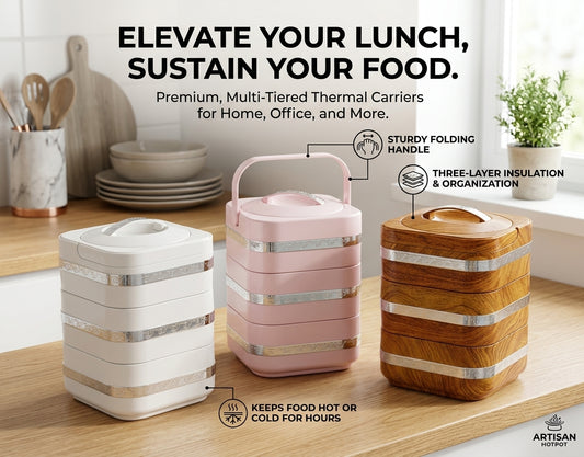 Insulated 3-Layer Lunch Box and Picnic Food Warmer
