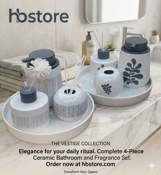 Modern Striped & Floral Ceramic Bathroom Set
