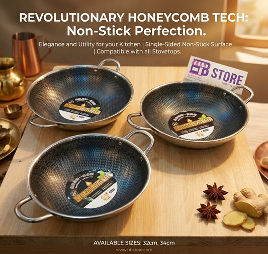 • Stainless Steel Honeycomb Non-Stick Karahi (Wok)