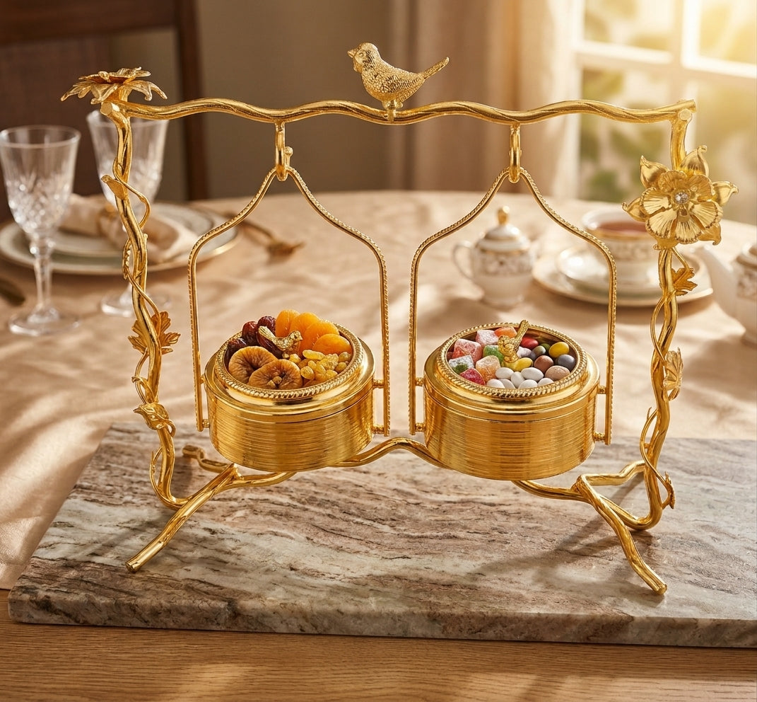 Premium Gold Bird & Blossom Hanging Dry Fruit Stand