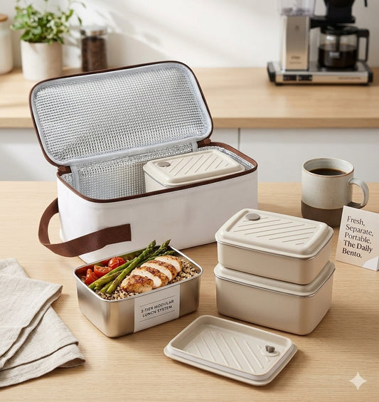 3-Tier Stackable Bento Lunch Box Set with Insulated Thermal Bag