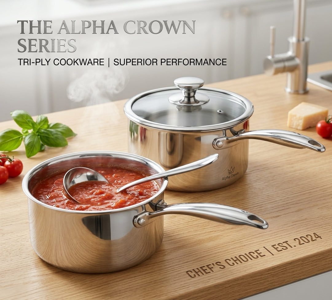 Alpha Crown Tri-Ply Stainless Steel Saucepan (With Glass Lid)