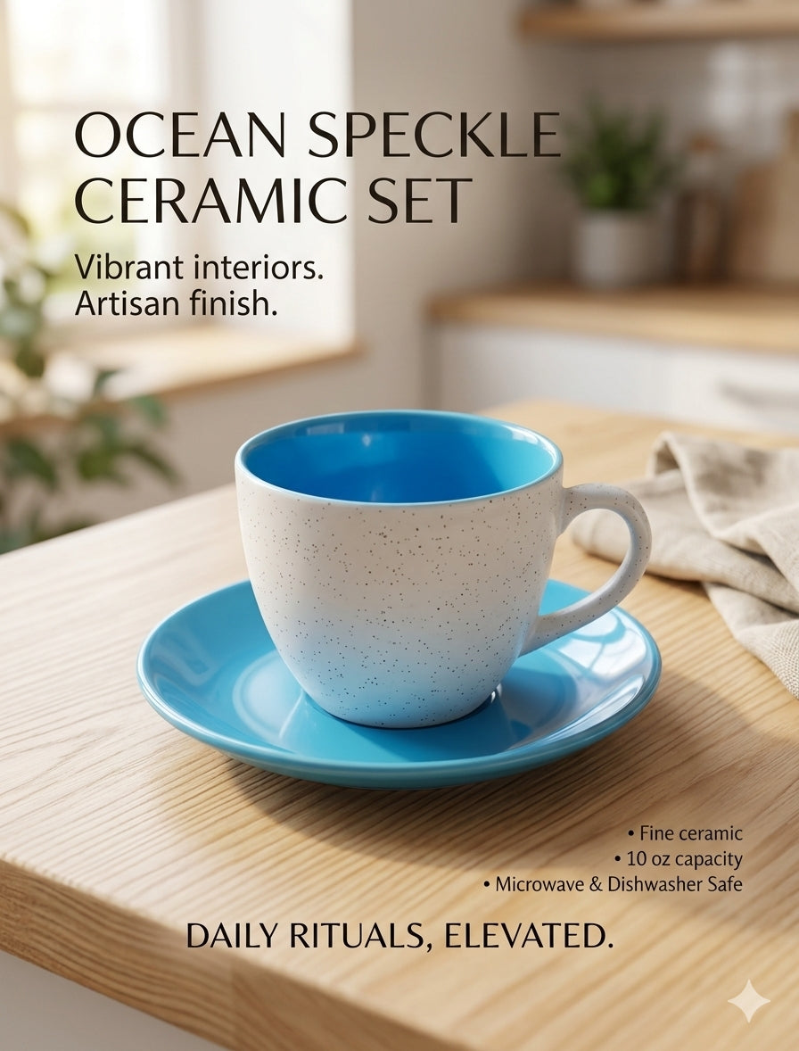 6pcs Nordic Speckled Ceramic Cup and Saucer Set –