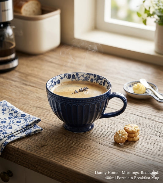 Danny Home 400ml Blue Floral Porcelain Breakfast Cup