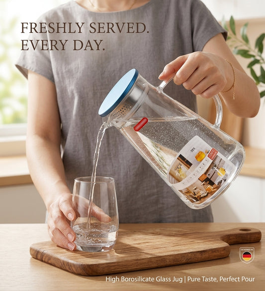 High Borosilicate Glass Pitcher with Integrated Filter Lid