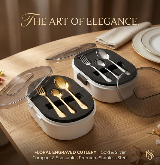 12 Person Elegance Floral Engraved Cutlery Set (72 Pieces)
