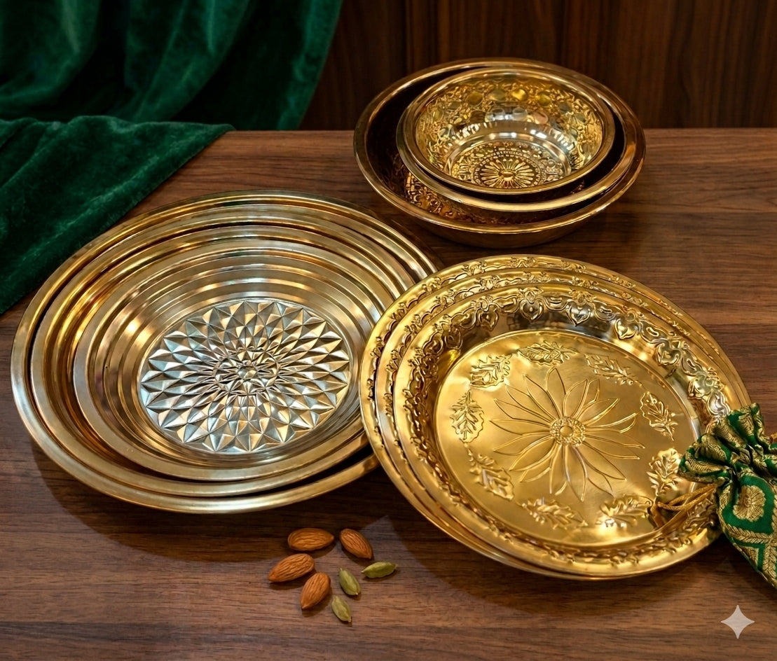 Luxury Gold-Plated Floral Embossed Decorative Serving Tray