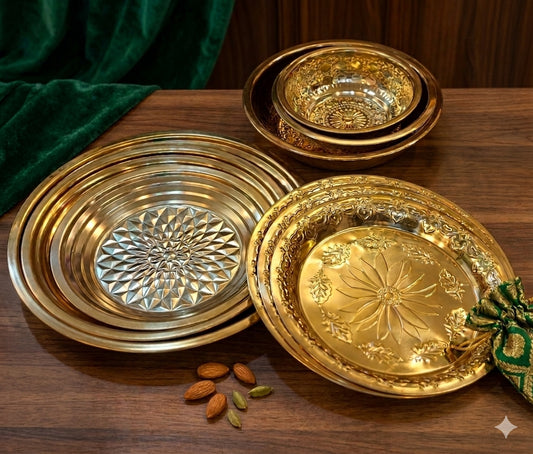 Luxury Gold-Plated Floral Embossed Decorative Serving Tray
