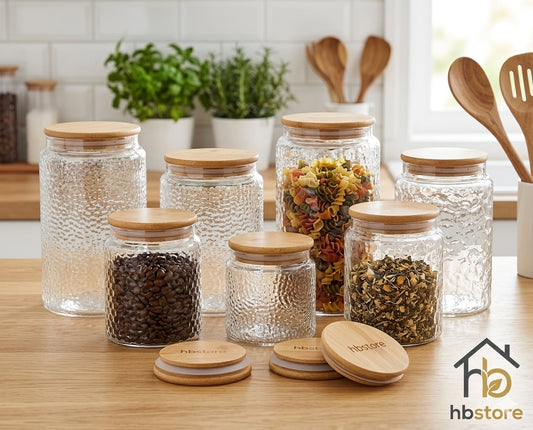 Airtight Textured Glass Storage Jar with Bamboo Lid