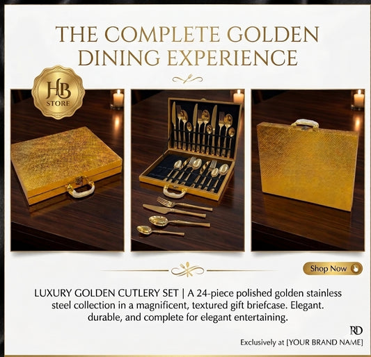 24-piece premium stainless steel golden cutlery set