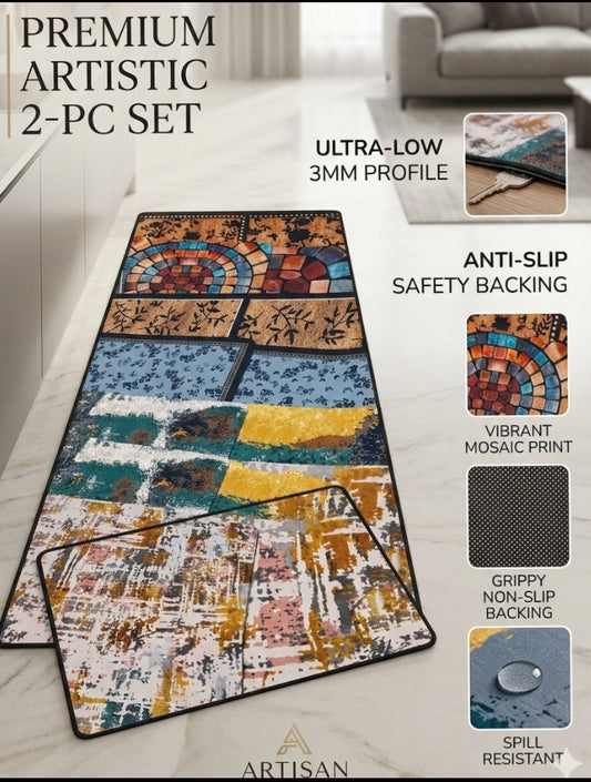 Artisan Floors Ultra-Low 3mm Non-Slip Artistic 2-Piece Rug Set