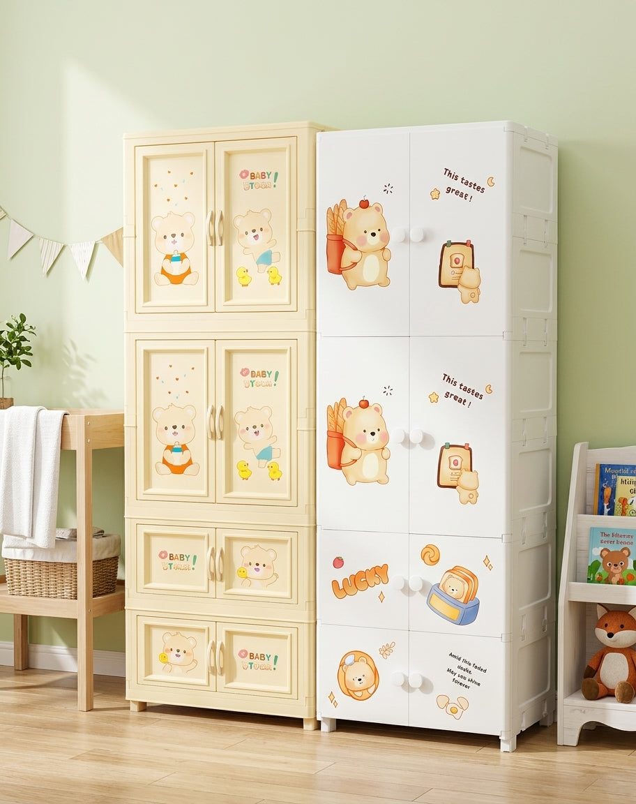 Cute Bear Foldable Plastic Kids Wardrobe & Storage Cabinet