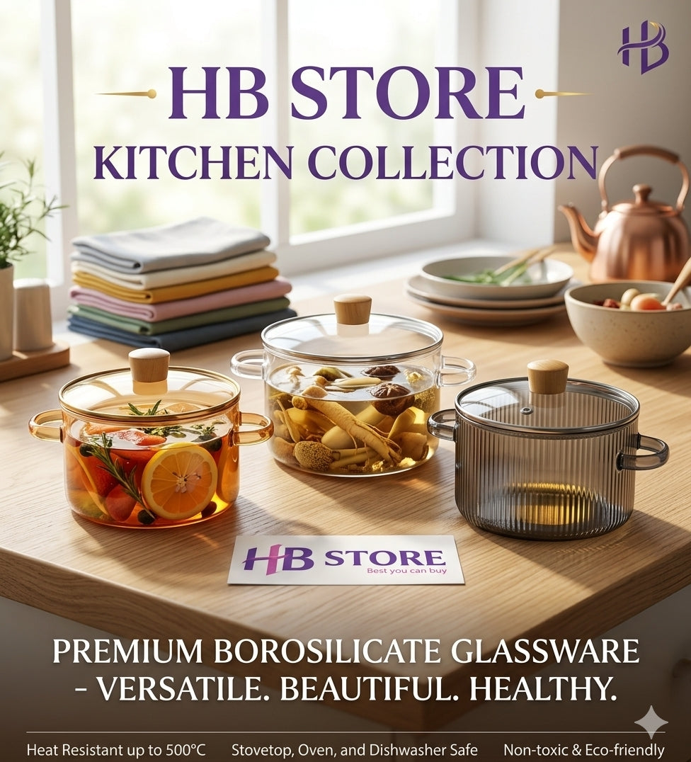 Premium Borosilicate Glass Cooking Pot with Lid & Wooden Knob