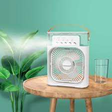 "Portable Handheld Fan on a Wooden Table"