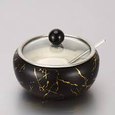 Stainless Steel Sugar Pot with Glass Lid and Spoon