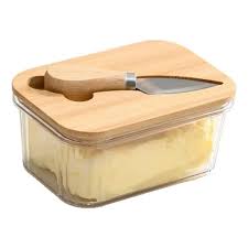 Butter Dish with Wood Lid and Knife