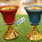 Elegant Red and Blue Glass Incense Burners with Gold Base