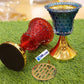 Elegant Red and Blue Glass Incense Burners with Gold Base