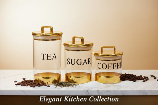 Gold Tea, Sugar, & Coffee Canister Set