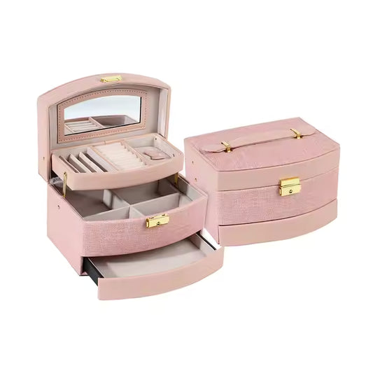 Three Layer Large Capacity Pu Jewelry Box Faux Leather Jewelry Bag Wedding Gifts