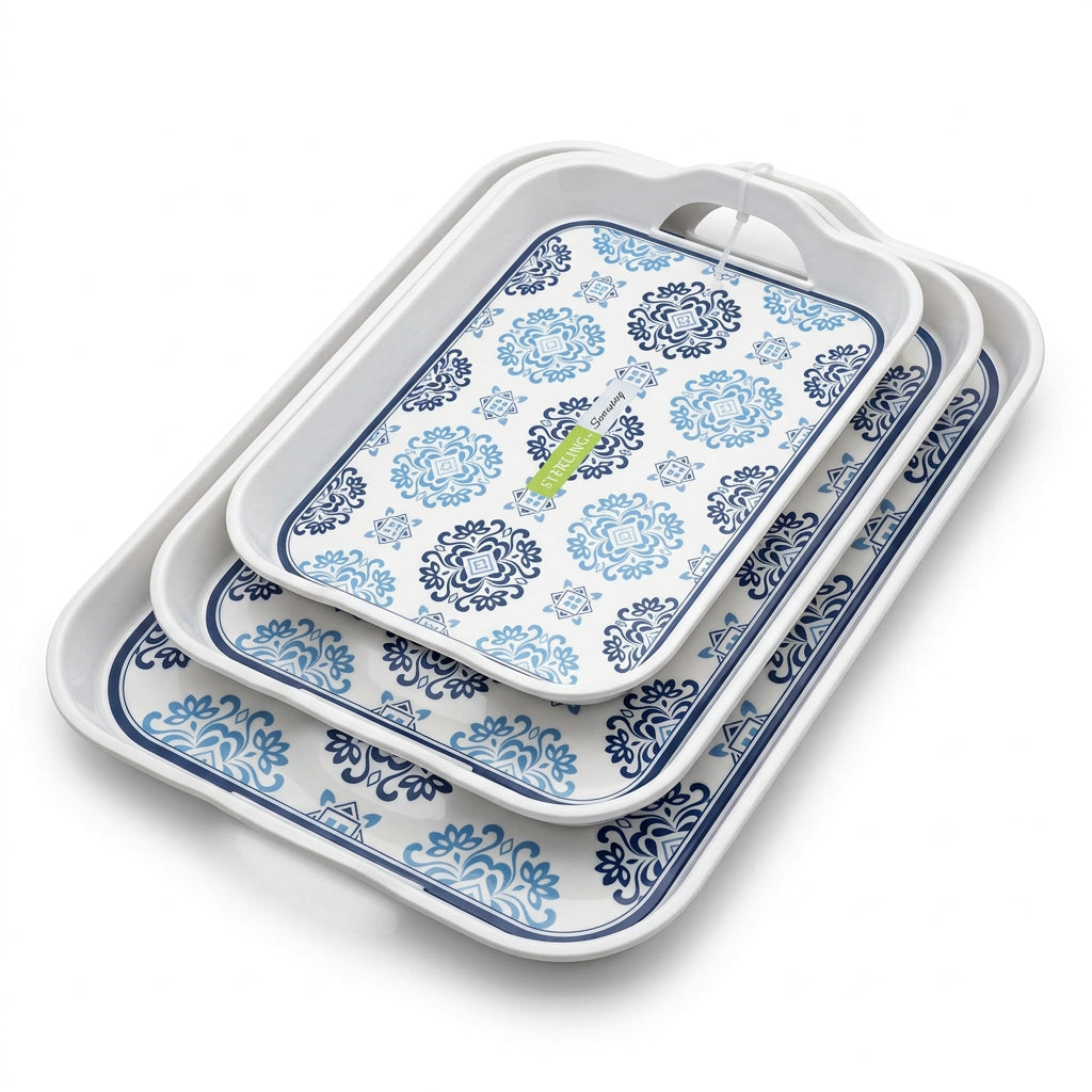 3-Piece Rectangular Melamine Serving Tray Set
