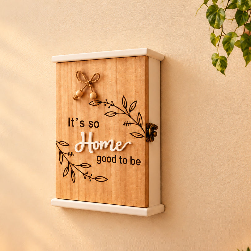 Decorative Wood Key Holder Organizer with Hinged Door