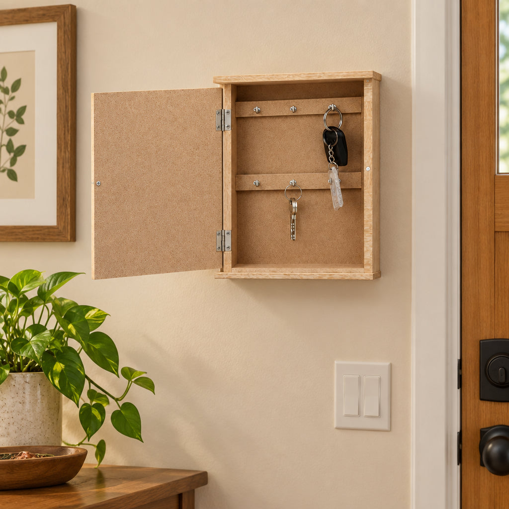 Decorative Wood Key Holder Organizer with Hinged Door