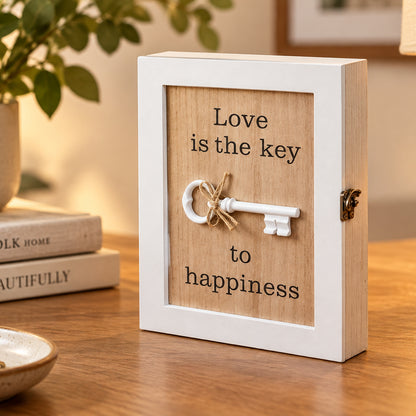 Decorative Wood Key Holder Organizer with Hinged Door