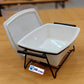 Set of 2 Ceramic Casserole Dishes with Metal Serving Stands