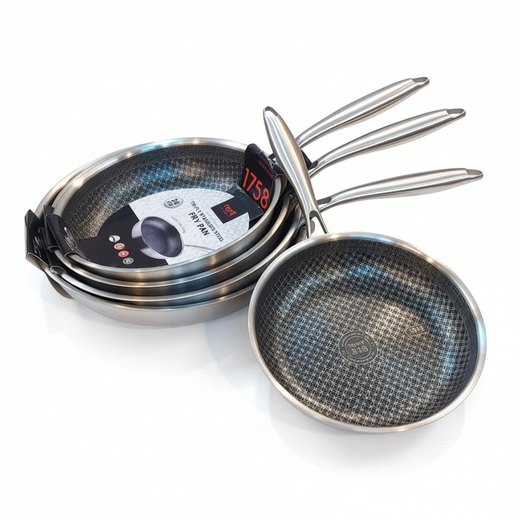 DSFE Tri-Ply Stainless Steel Laser-Crafted Honeycomb Fry Pan