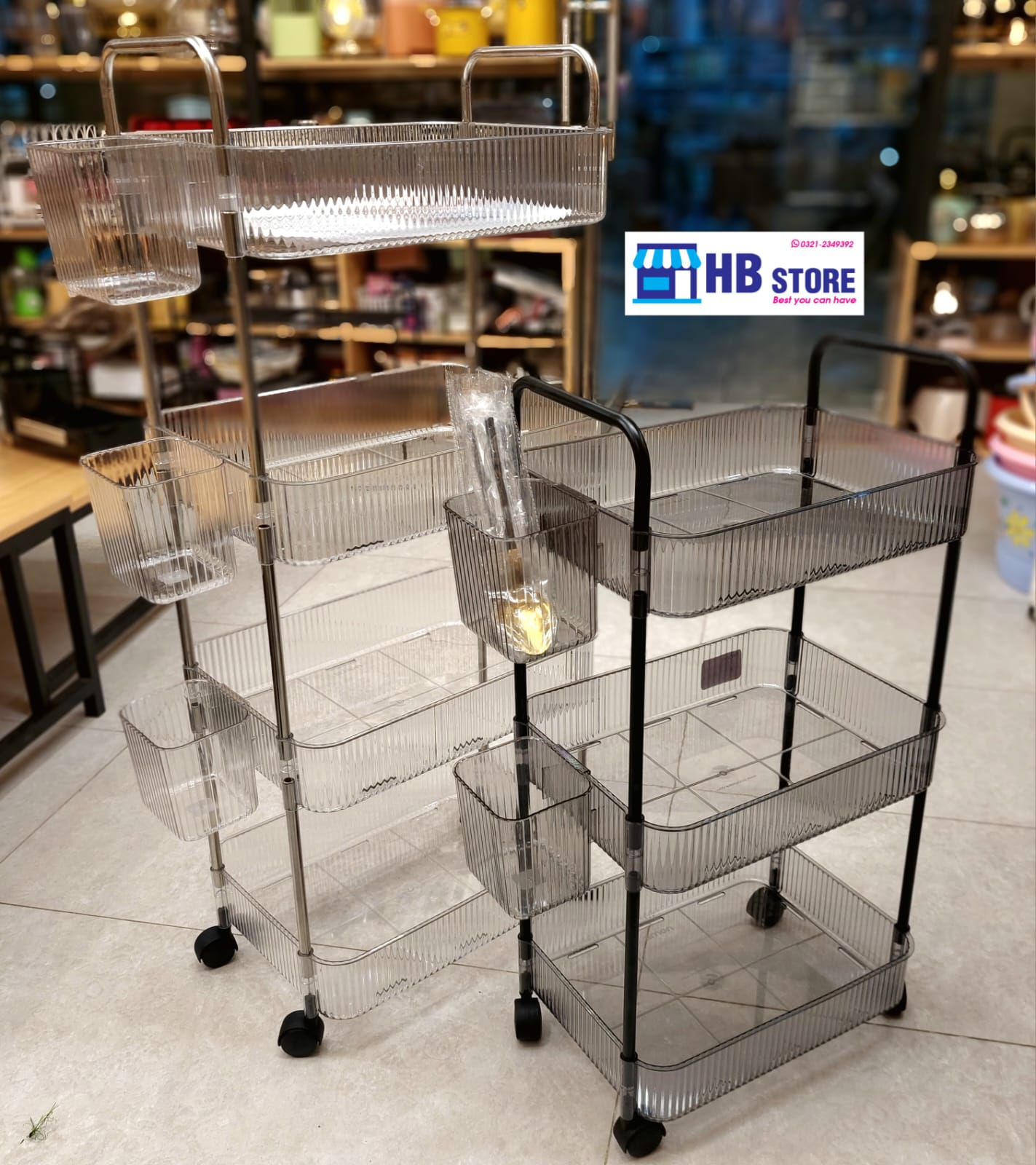 Limon 3/4-Layer Rolling Organizer Cart – Transparent Acrylic Shelves
