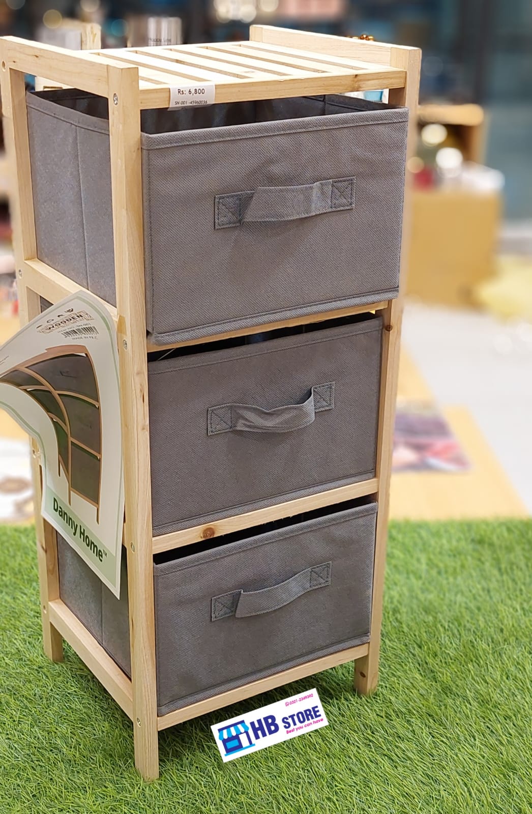 Danny Home 3-Drawer Storage Unit with Wooden Frame