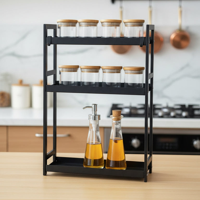 Slim Matte Black Multi-Tier Storage Shelves
