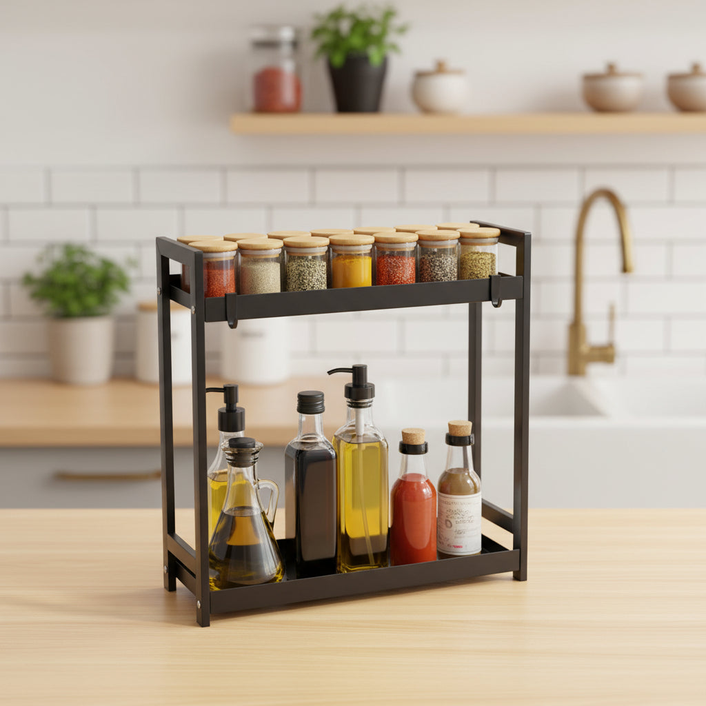 Slim Matte Black Multi-Tier Storage Shelves