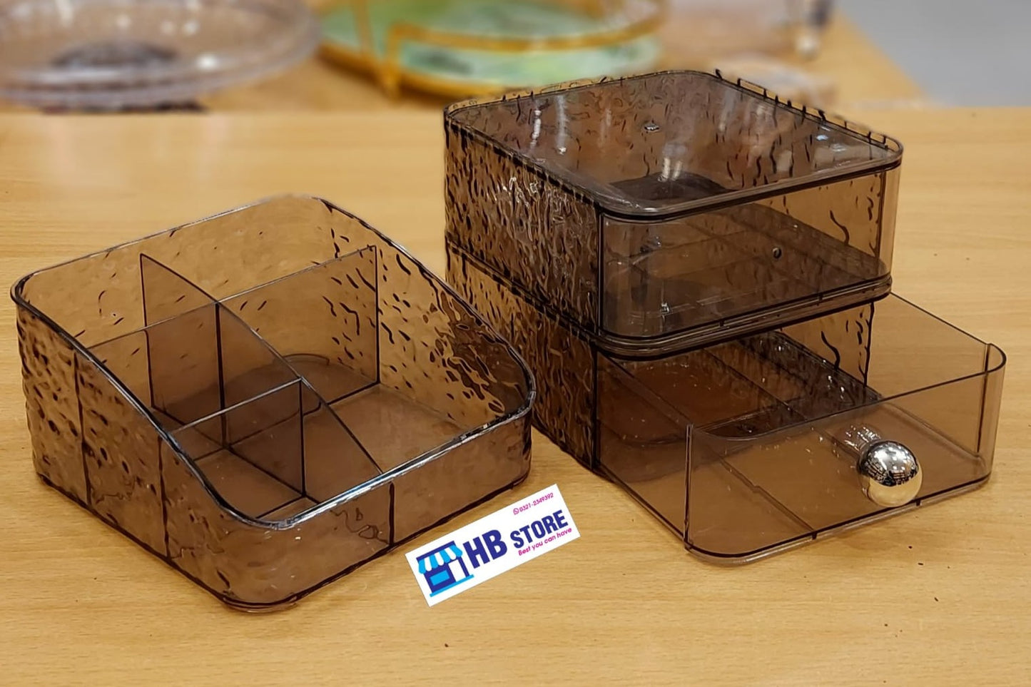 Smoky Brown 2-Tier Makeup and Cosmetic Storage Box