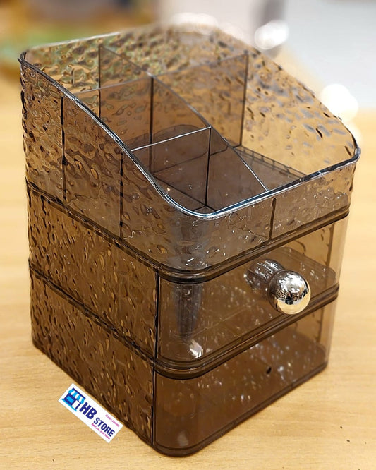 Smoky Brown 2-Tier Makeup and Cosmetic Storage Box