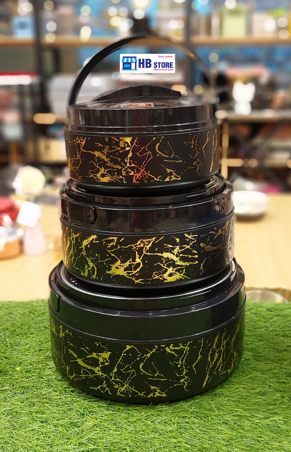 Marble Finish 3Pcs Insulated Hotpot Set – Black Edition