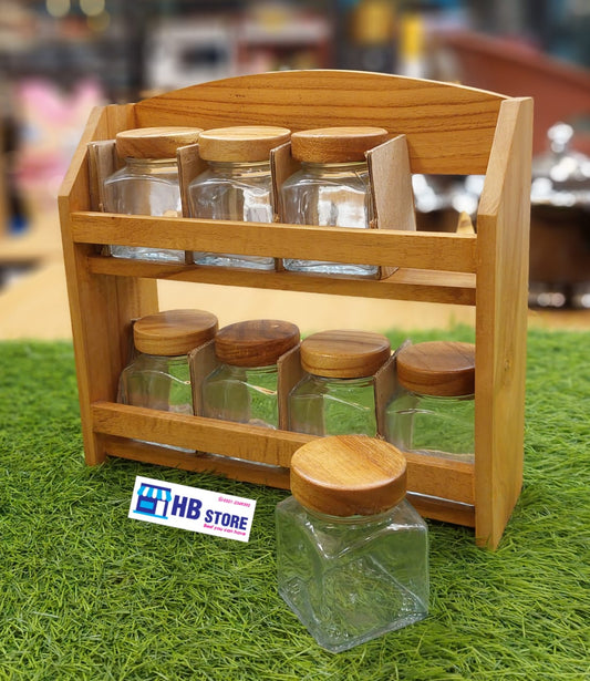 8pcs Glass Canister Set with Wooden Stand