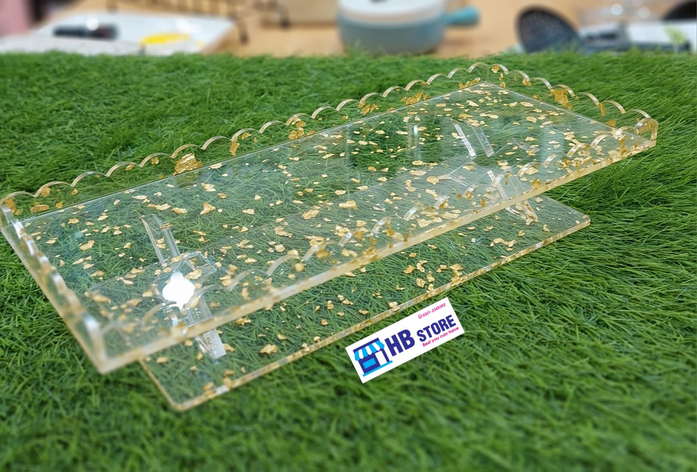 Acrylic Buffet Trays in 3 size  with Gold & Silver Foil Flakes | Elegant Display for Events & Parties