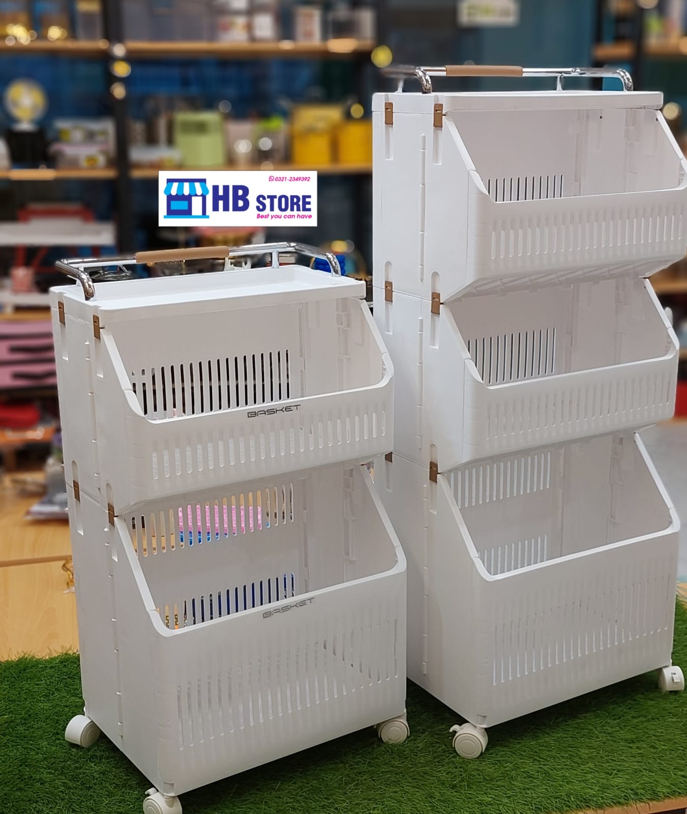 Multi-Layer Movable Storage Trolley – Stackable Rotating Basket Organizer with Wheels