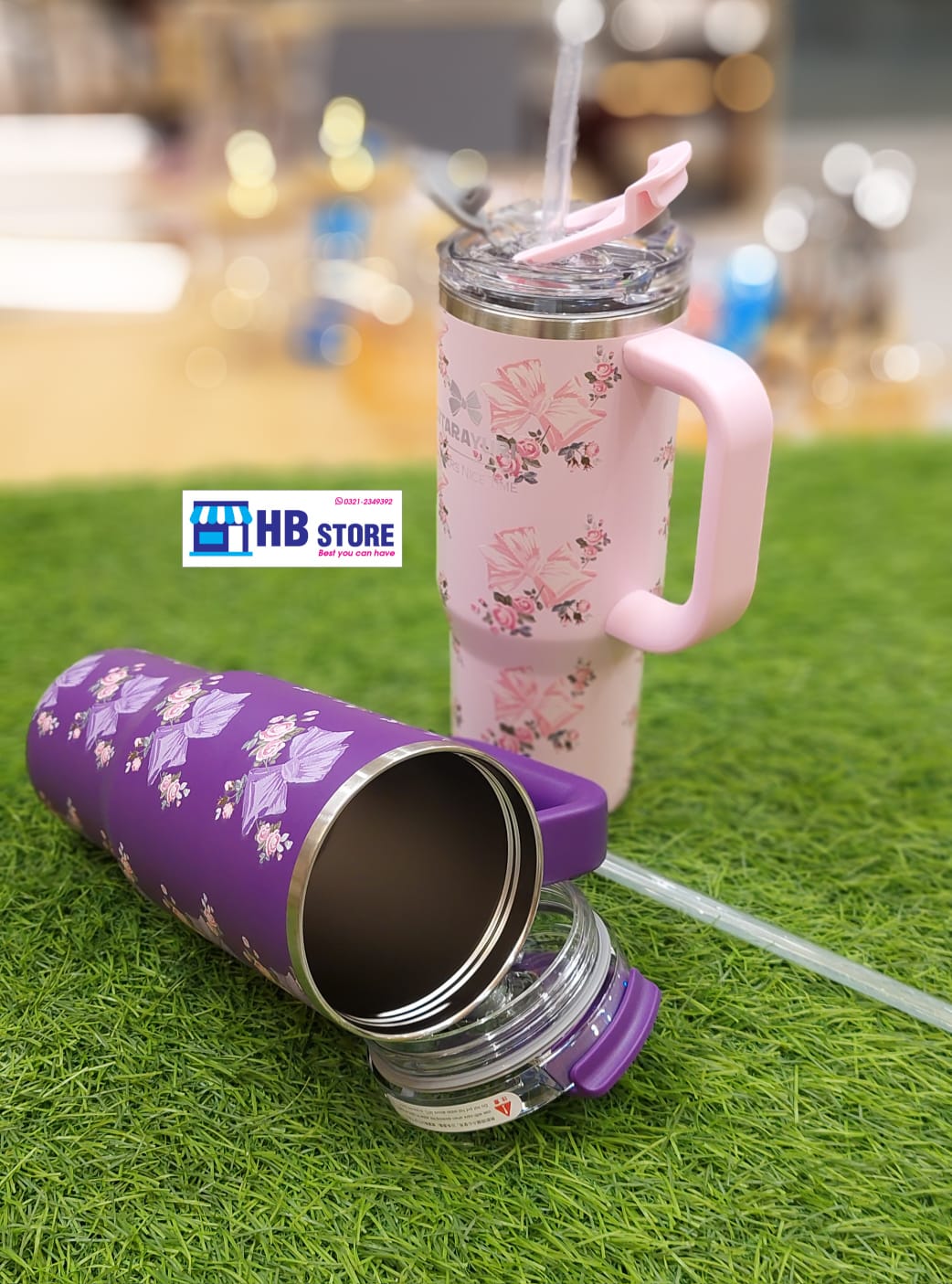 Floral & Bow Insulated Travel Tumbler with Handle
