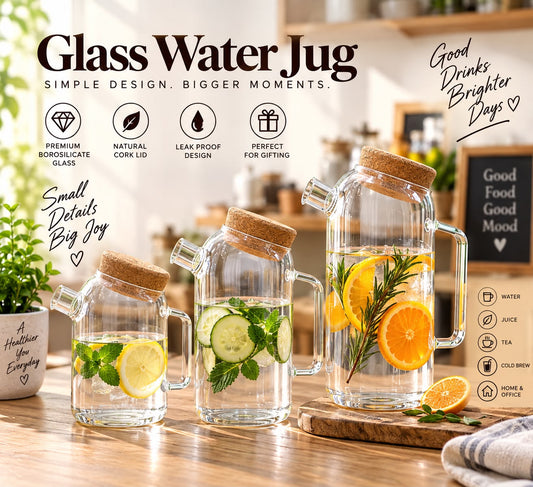 Nordic Minimalist Borosilicate Glass Water Jug with Natural Cork Lid