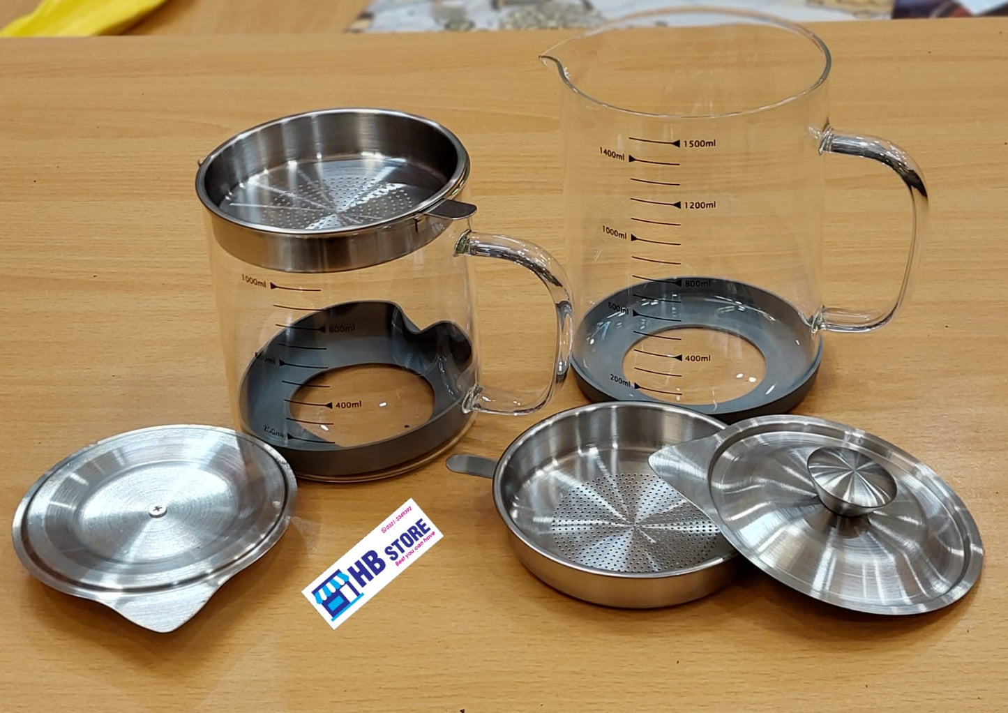 Glass Oil Strainer and Storage Jugs