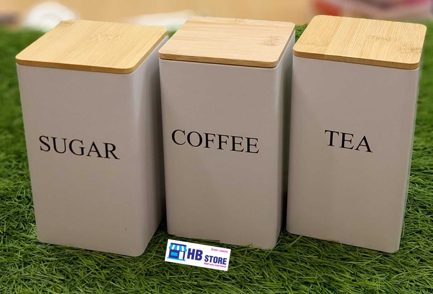 3-Piece Sugar, Coffee & Tea Storage Canister Set with Bamboo Lids